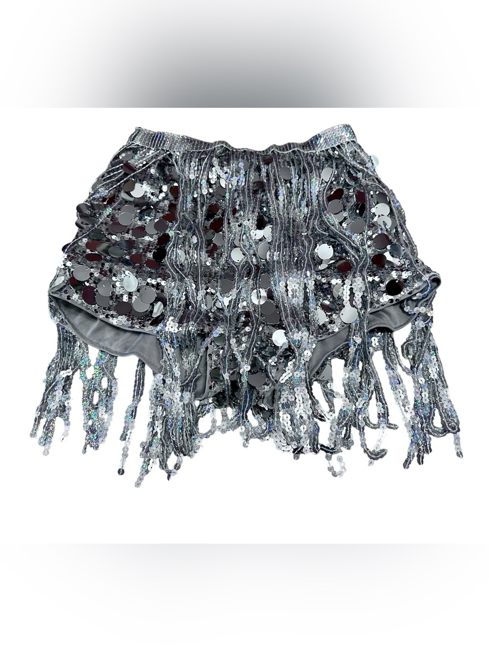 Silver Sequin Fringe Women’s Shorts